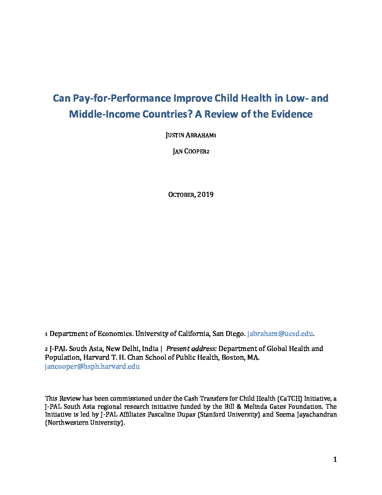 Can Pay-for-Performance Improve Child Health in Low- and Middle-Income Countries? A Review of the Evidence