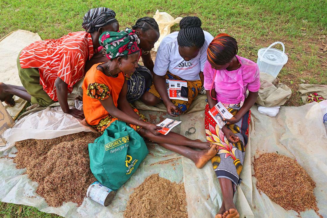 A group of women using the information service