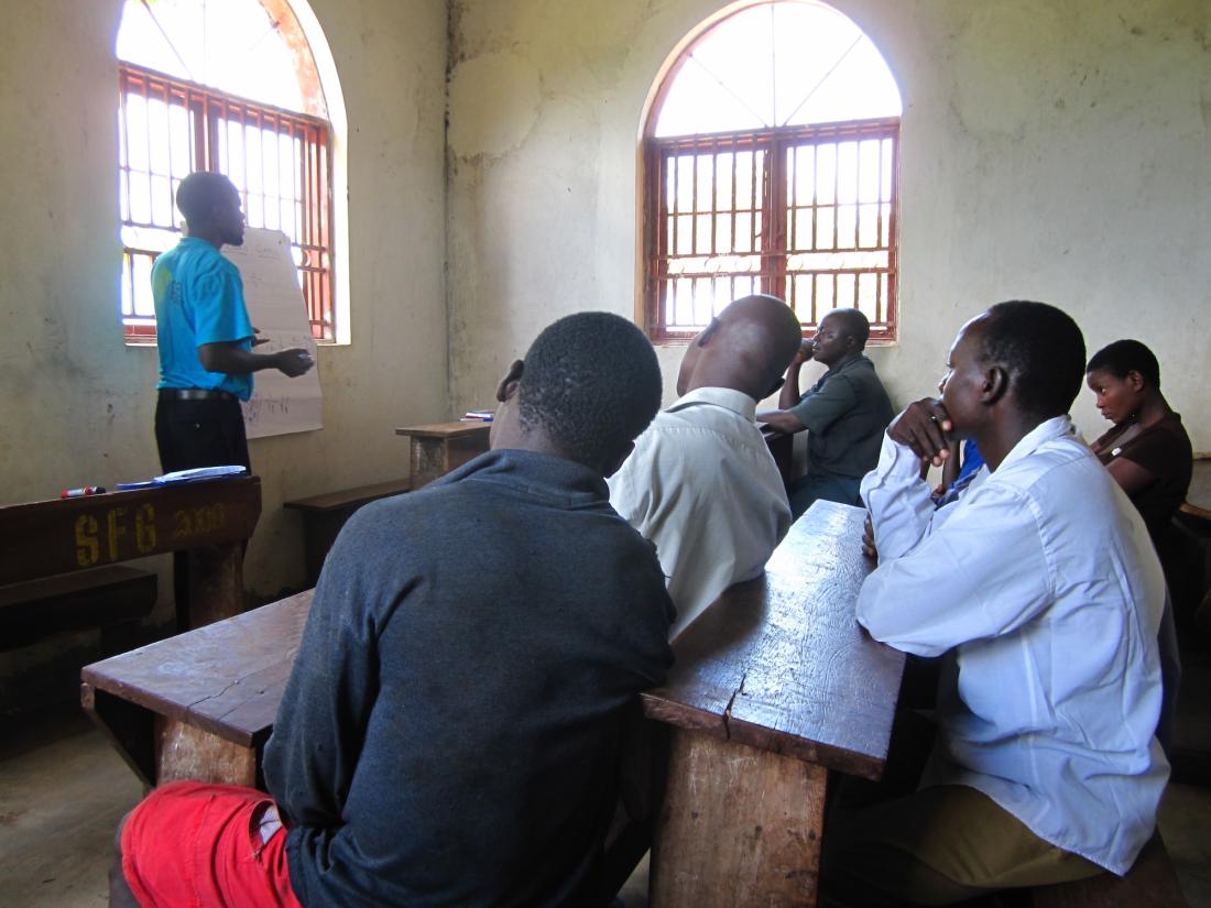 Person teaches a class in Uganda
