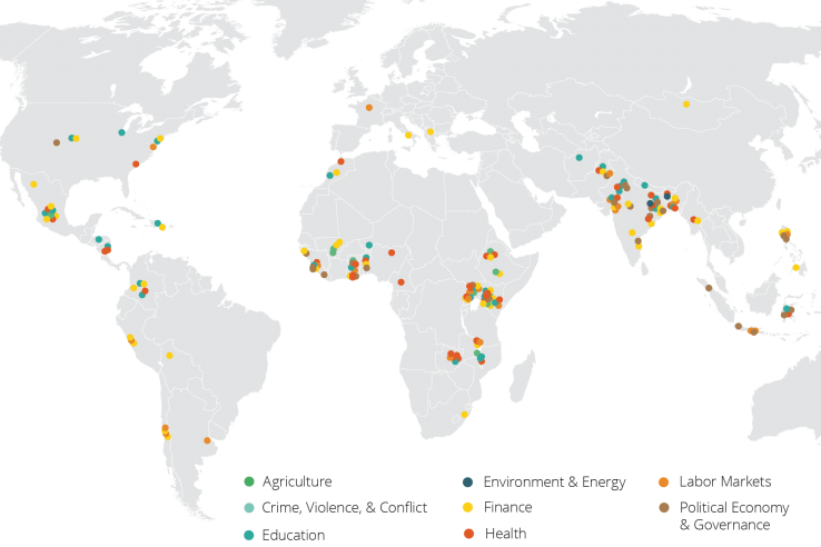 Map of the world with dots for evaluations related to gender
