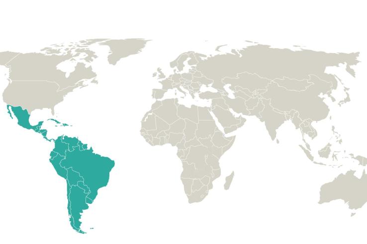 Map with Latin America and Caribbean region highlighted in green