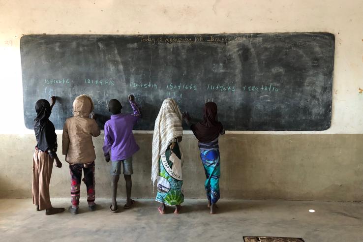 Students doing numeracy exercises as part of Alex’s research in The Gambia, 2018.