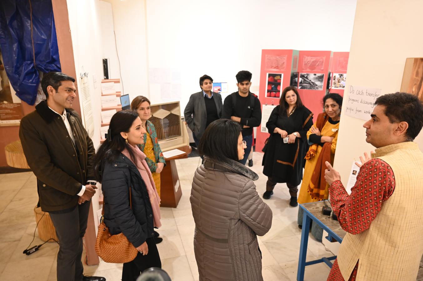 People interacting with an exhibition